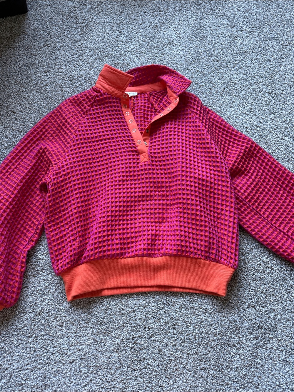 LA MIEL Pink and Orange Waffle-Knit Snap Pullover